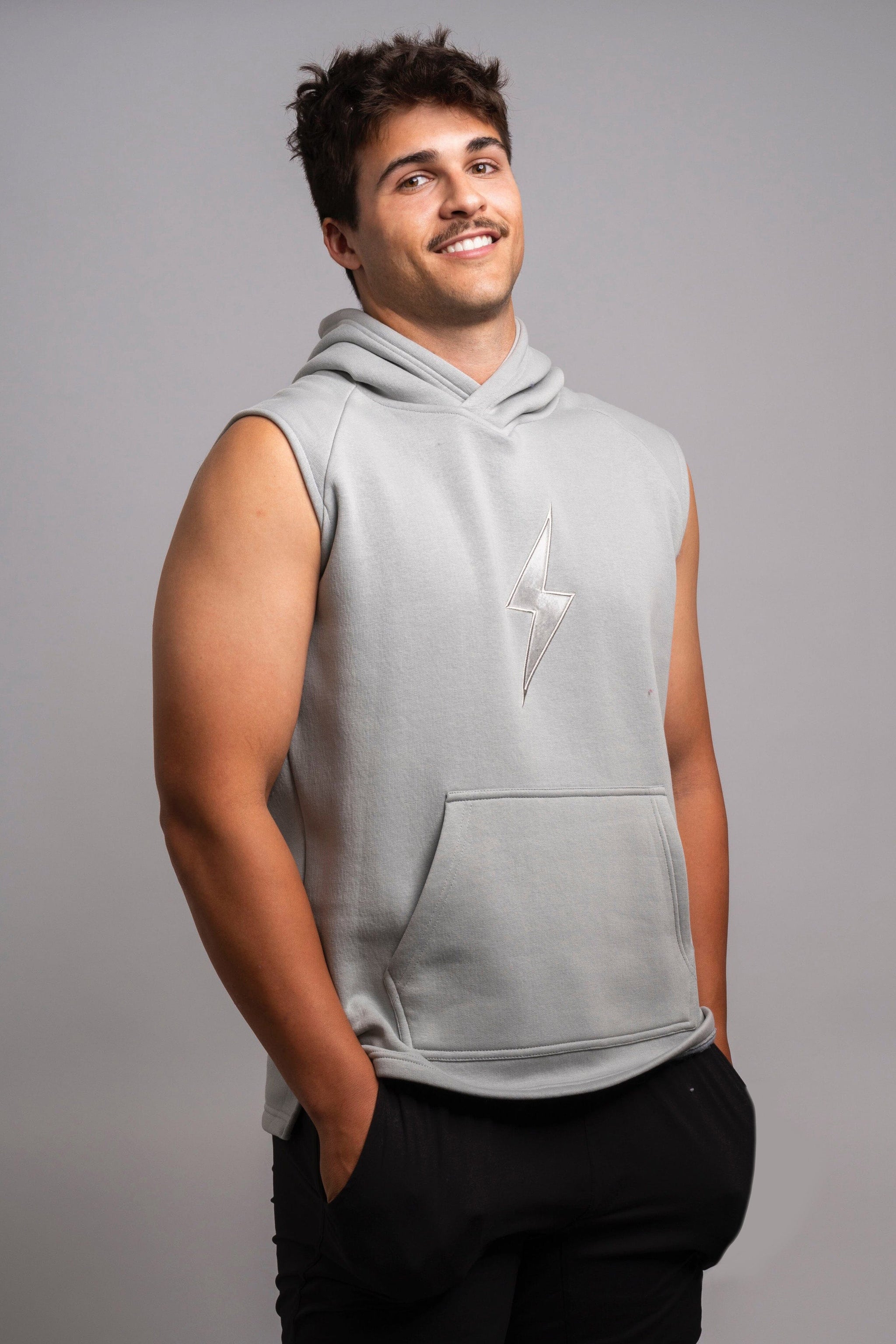 BOLT Sleeveless Hoodie - Grey/Grey Bolt- quickbuy