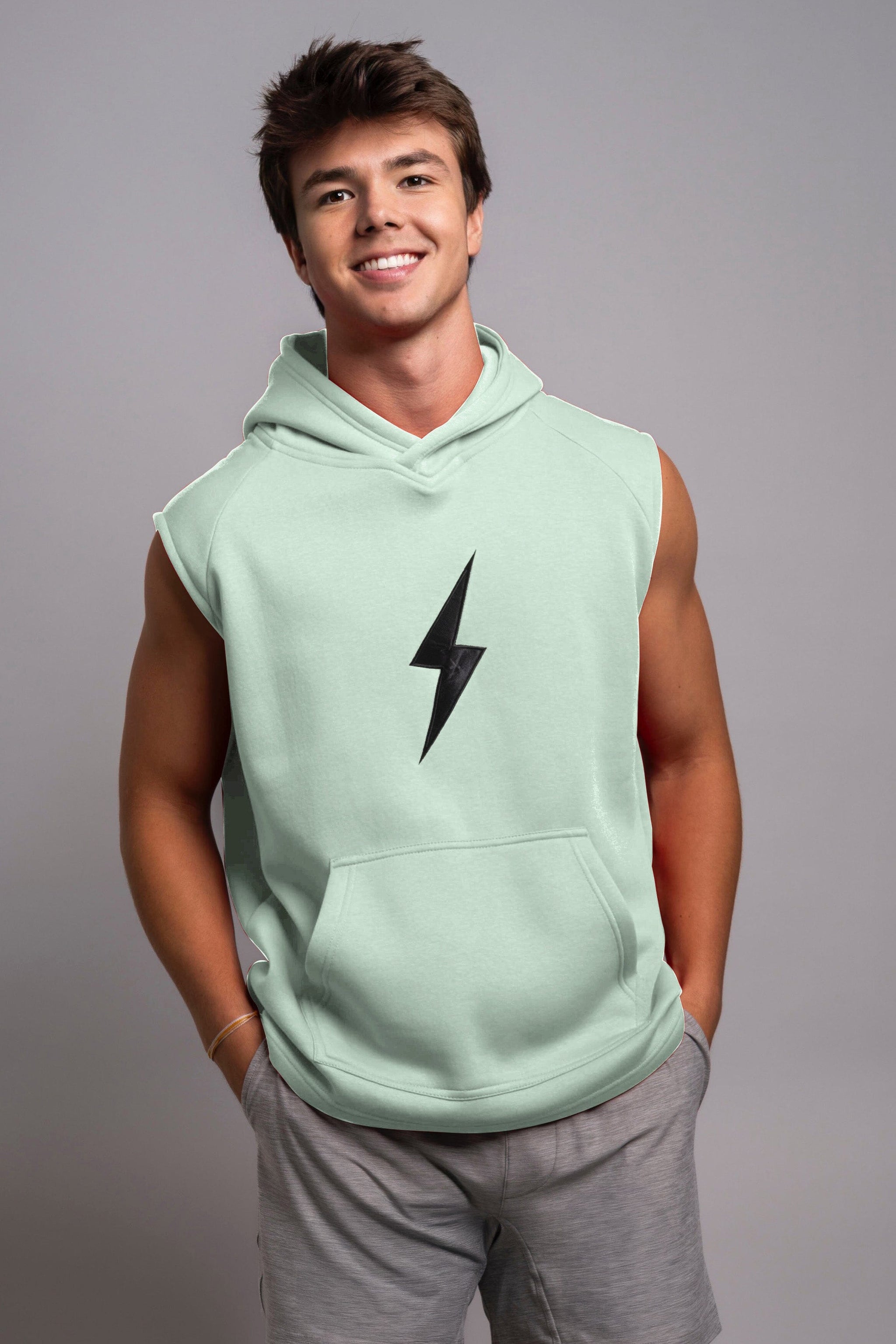 BOLT Sleeveless Hoodie - Mint/Black Bolt- quickbuy