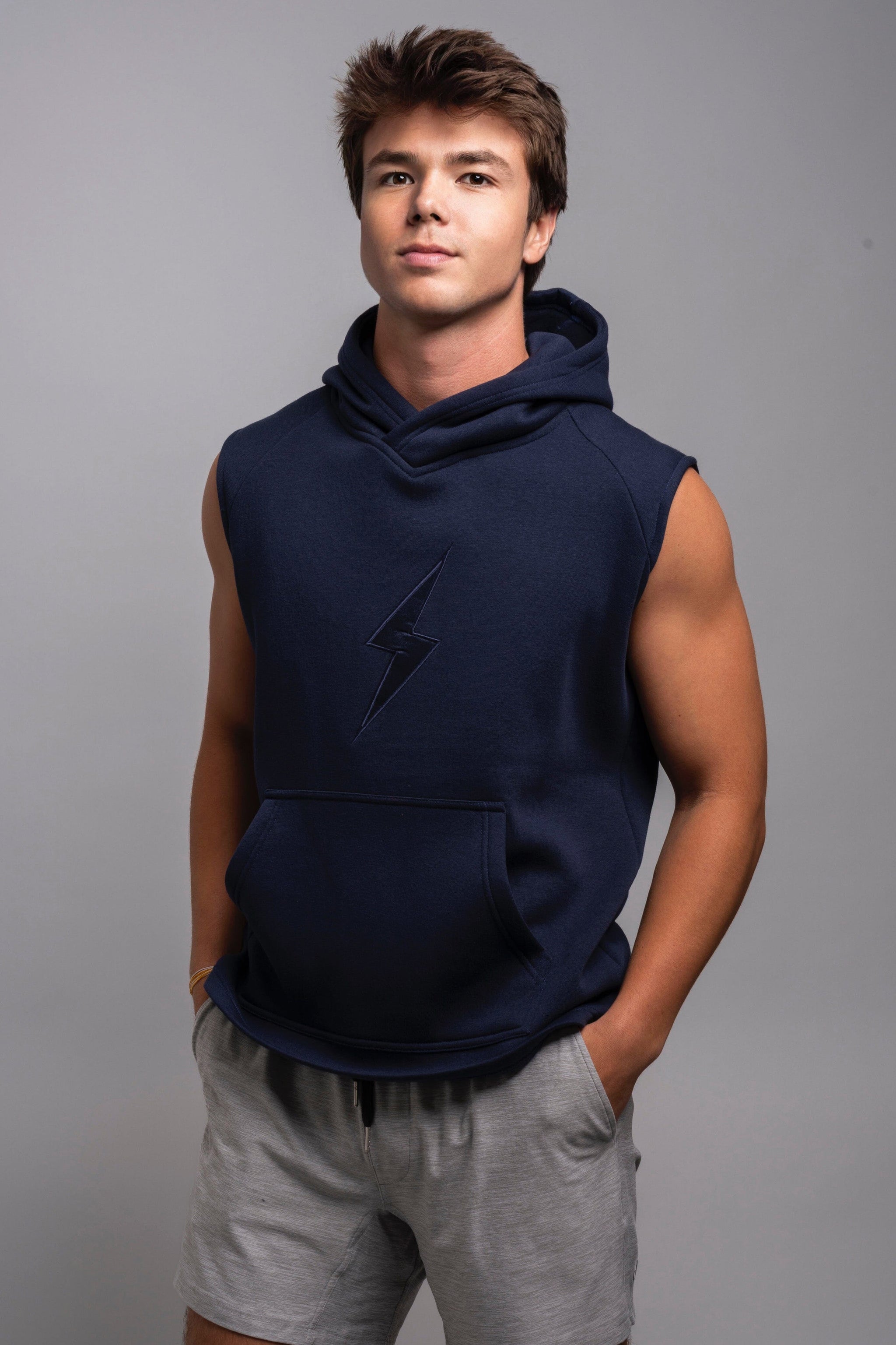 BOLT Sleeveless Hoodie - Navy/Navy Bolt- thumb 3