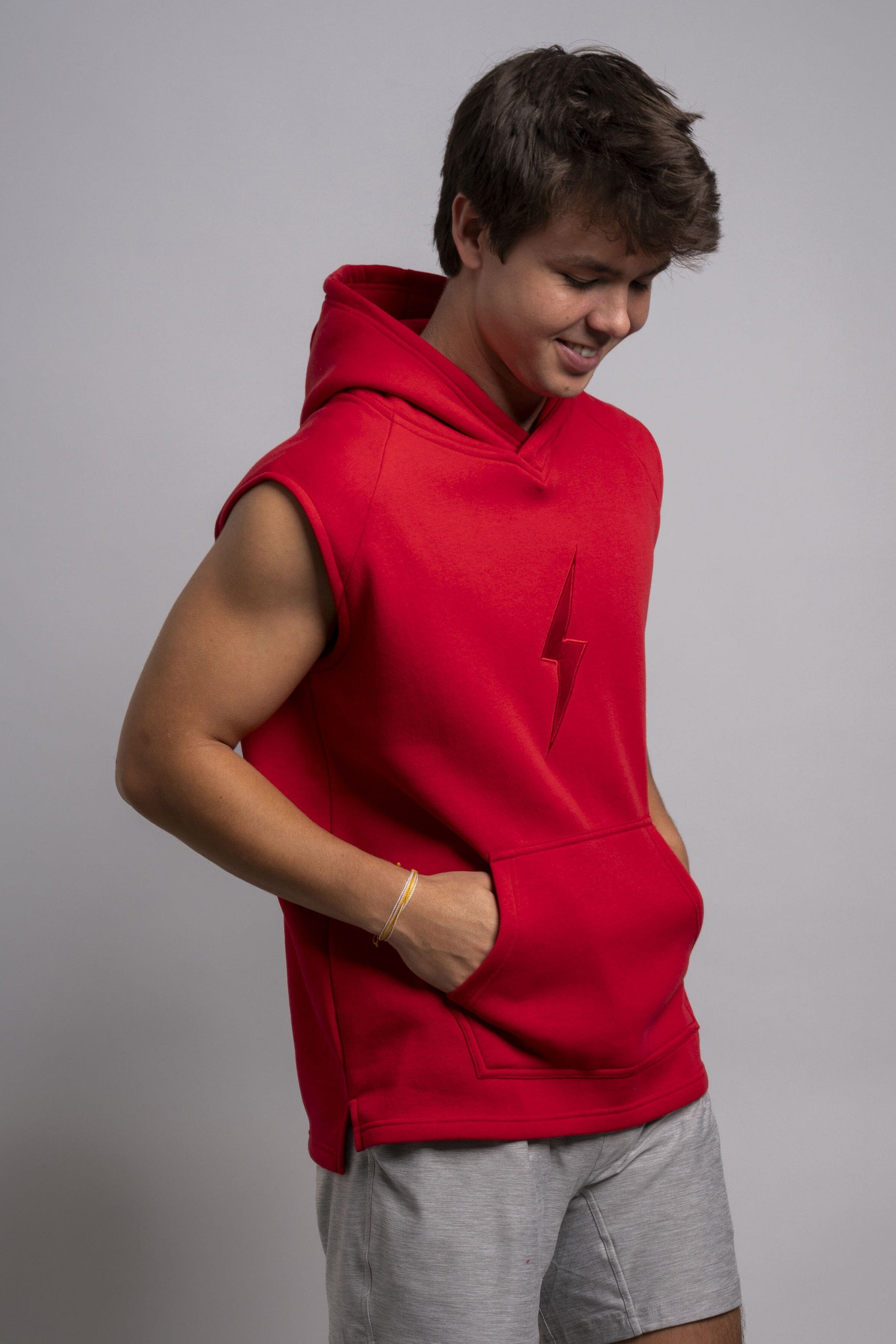 BOLT Sleeveless Hoodie - Red/Red Bolt- thumb 3