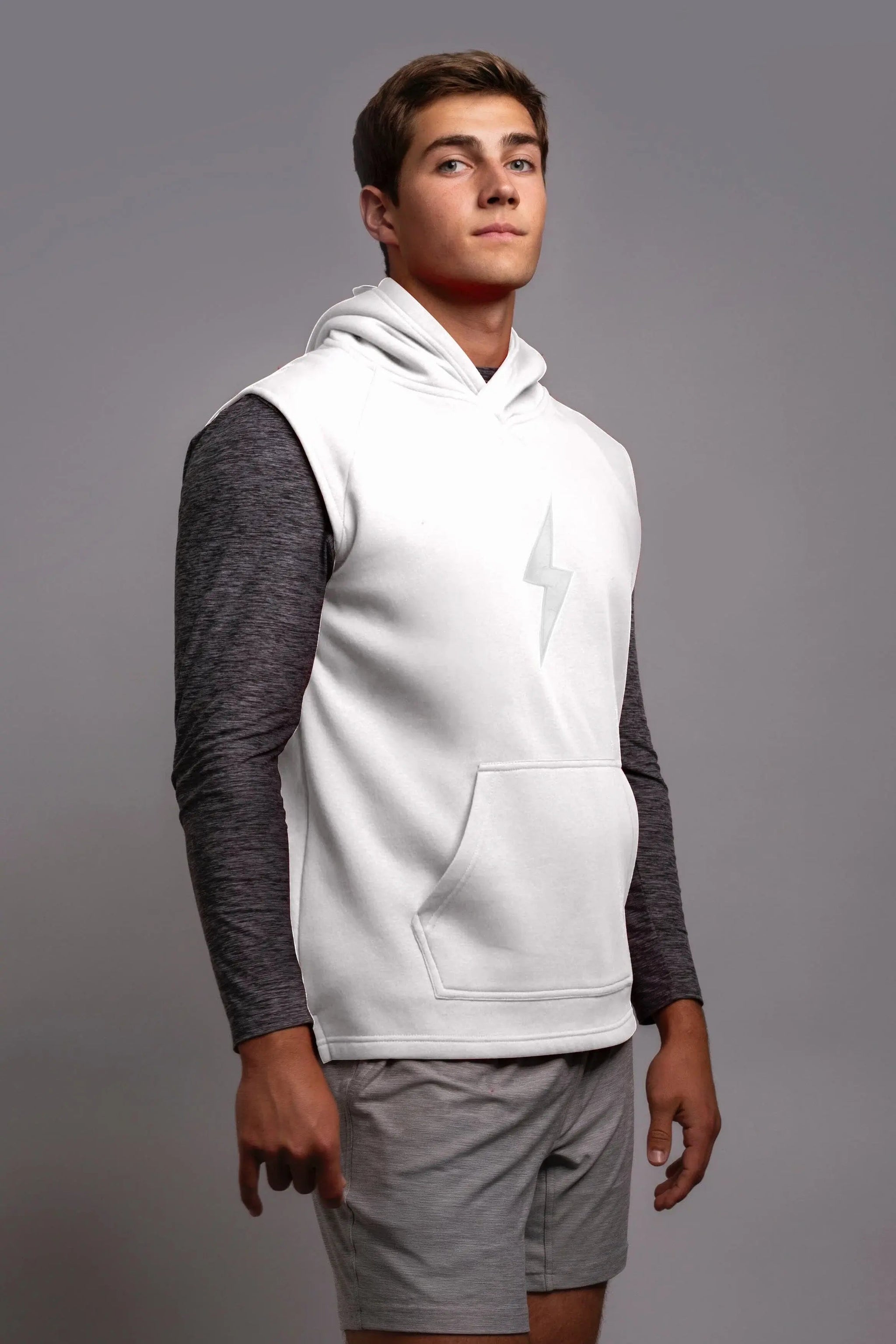BOLT Sleeveless Hoodie - White/White Bolt- thumb 1