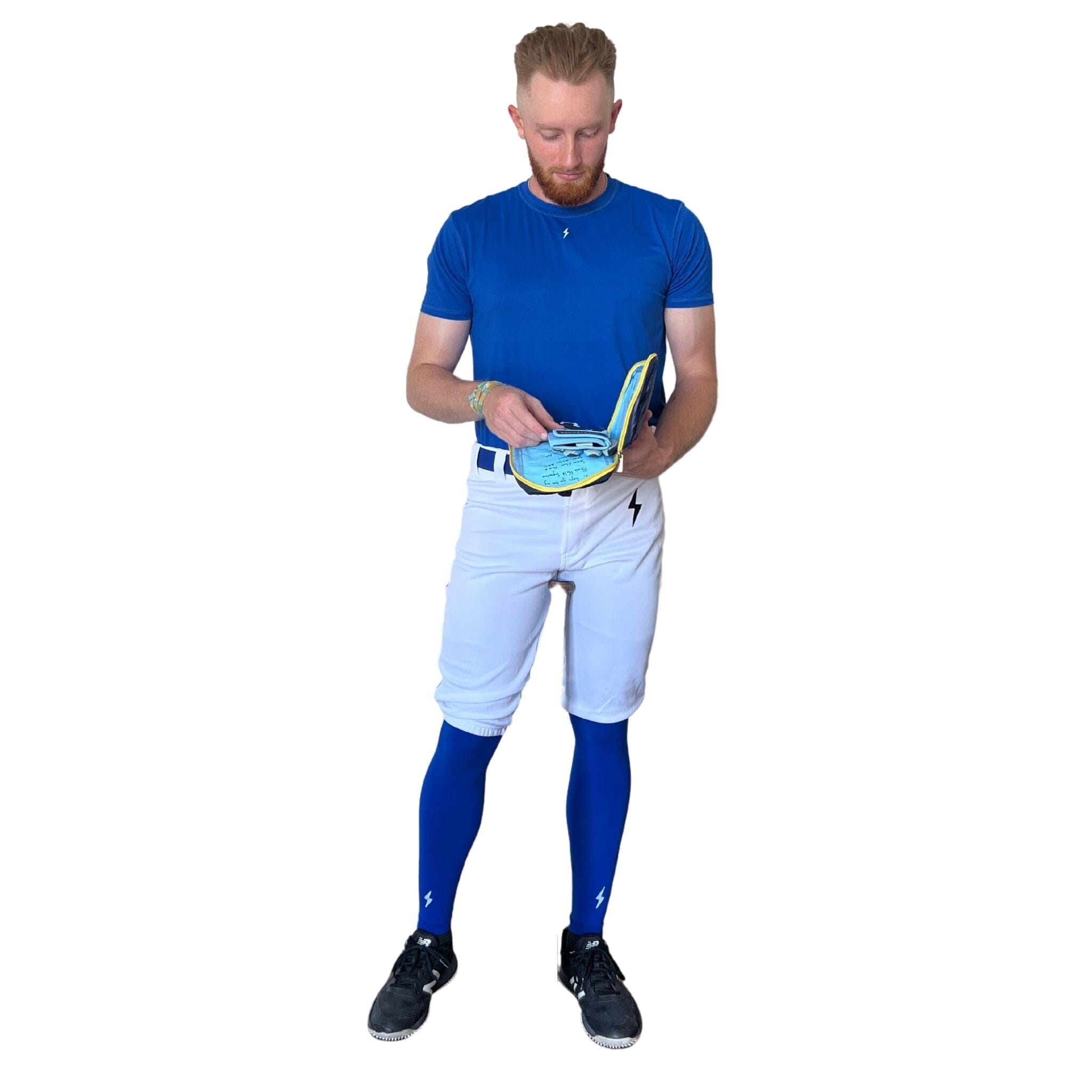 Premium Pro Baseball Short Pant w/ Piping - White/Royal Blue- thumb 4