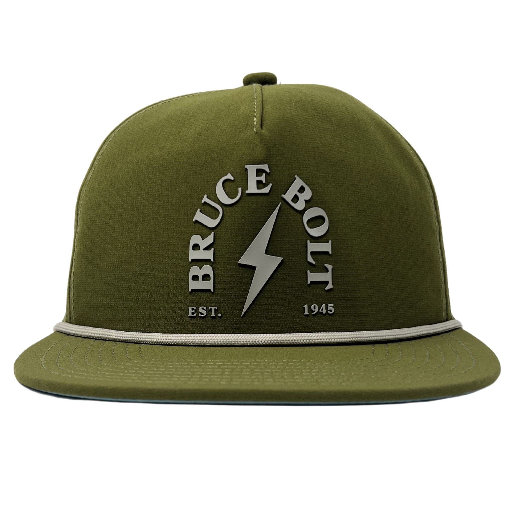 "BRUCE BOLT" Curved Logo Rope Hat - Olive Green- quickbuy