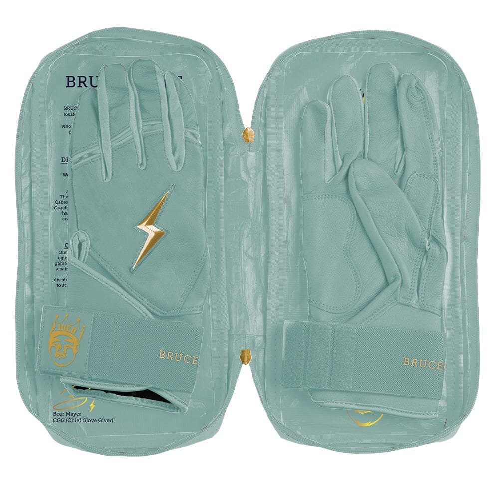 King of JUCO Creator Series Long Cuff Batting Gloves - Mint/Gold- thumb 7