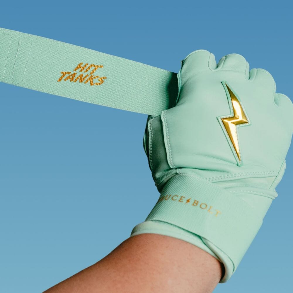King of JUCO Creator Series Long Cuff Batting Gloves - Mint/Gold- thumb 3