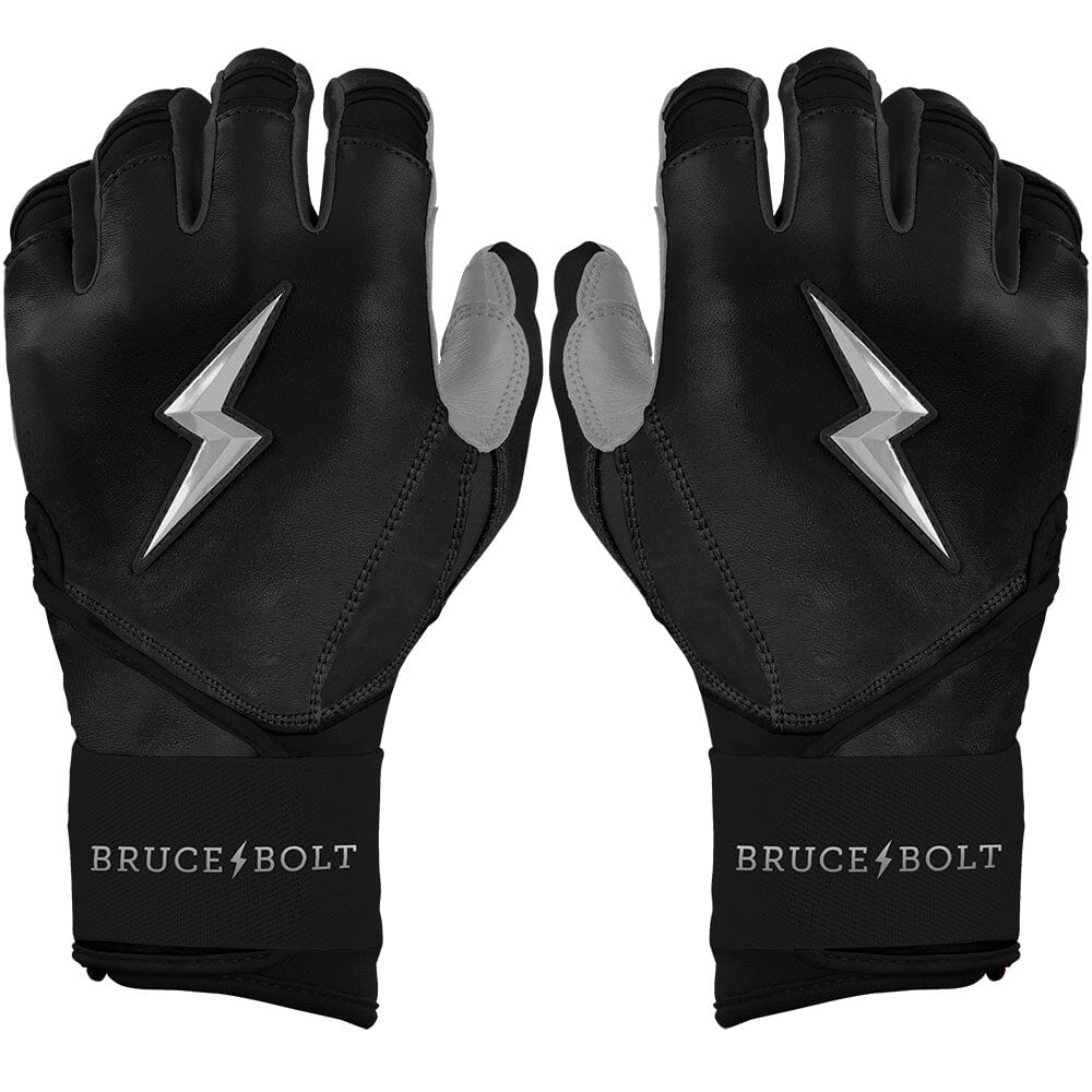 Full Wrap Black Batting Gloves W/ Chrome Bolt | BRUCE BOLT