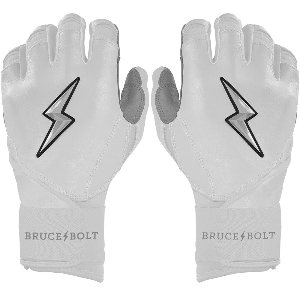 Chrome Series Long Cuff Batting Gloves - White- quickbuy