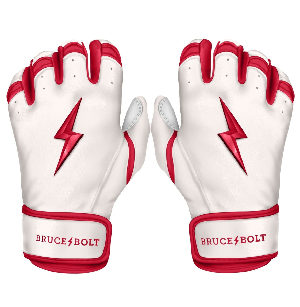 Red and White Batting Gloves BRUCE BOLT CHROME Series