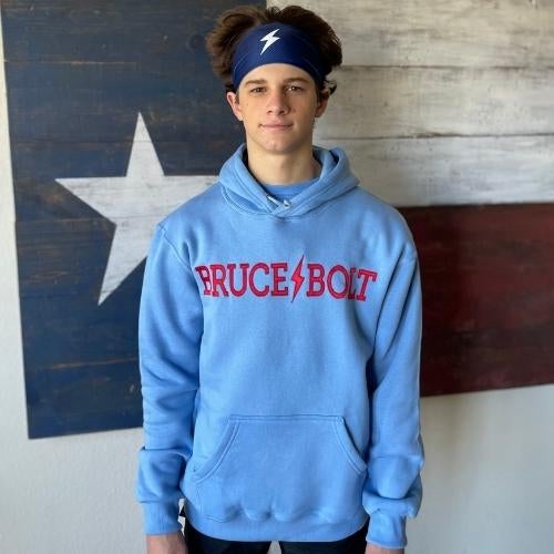 "BRUCE BOLT" Hoodie - Baby Blue/Red- quickbuy