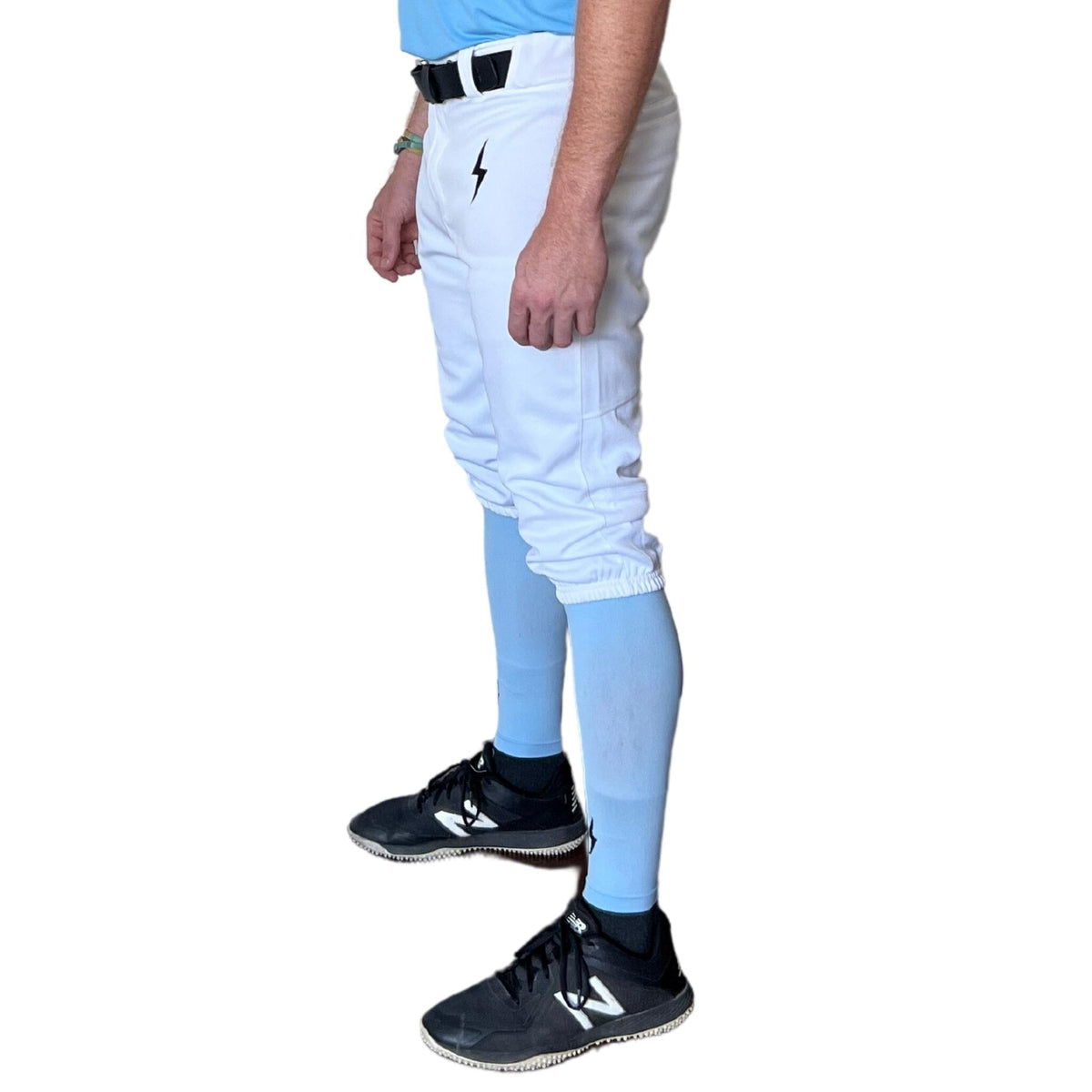 Bruce Bolt Premium Pro Baseball Pant - White w/ Black Piping, Yth Large (24-28)