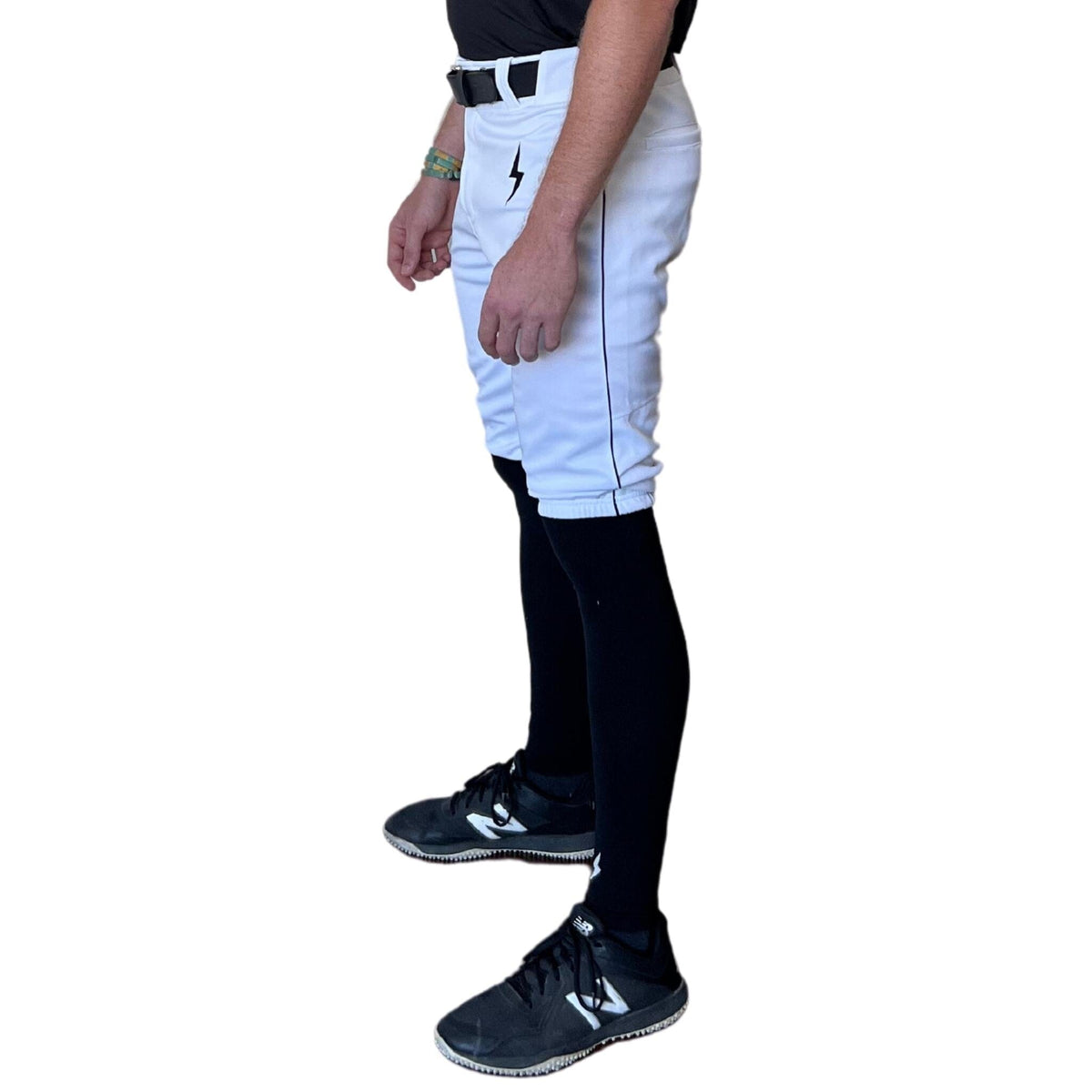 Bruce Bolt Premium Pro Baseball Short - White w/ Black, Yth Small
