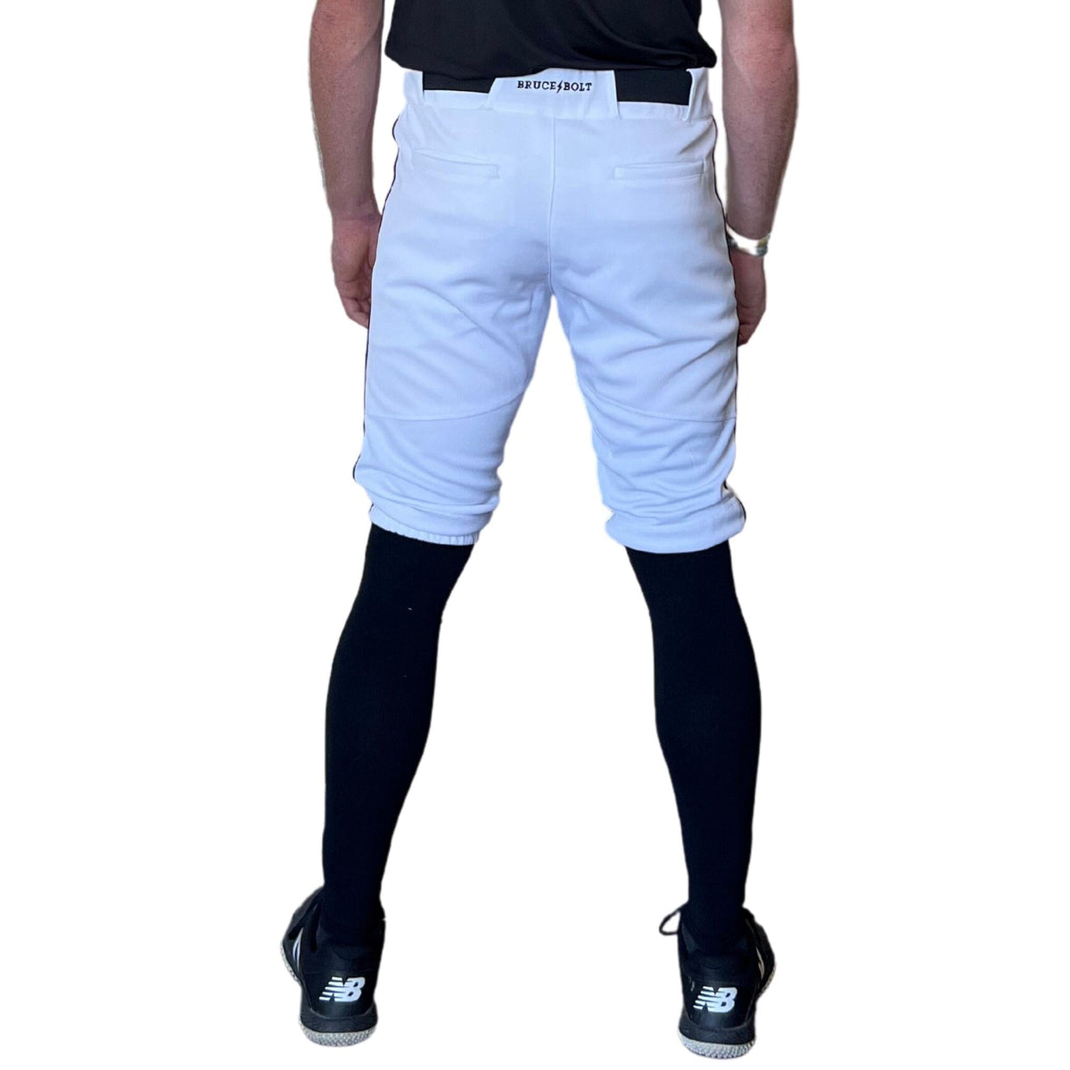 Bruce Bolt Premium Pro Baseball Pant - White w/ Black Piping, Yth Large (24-28)