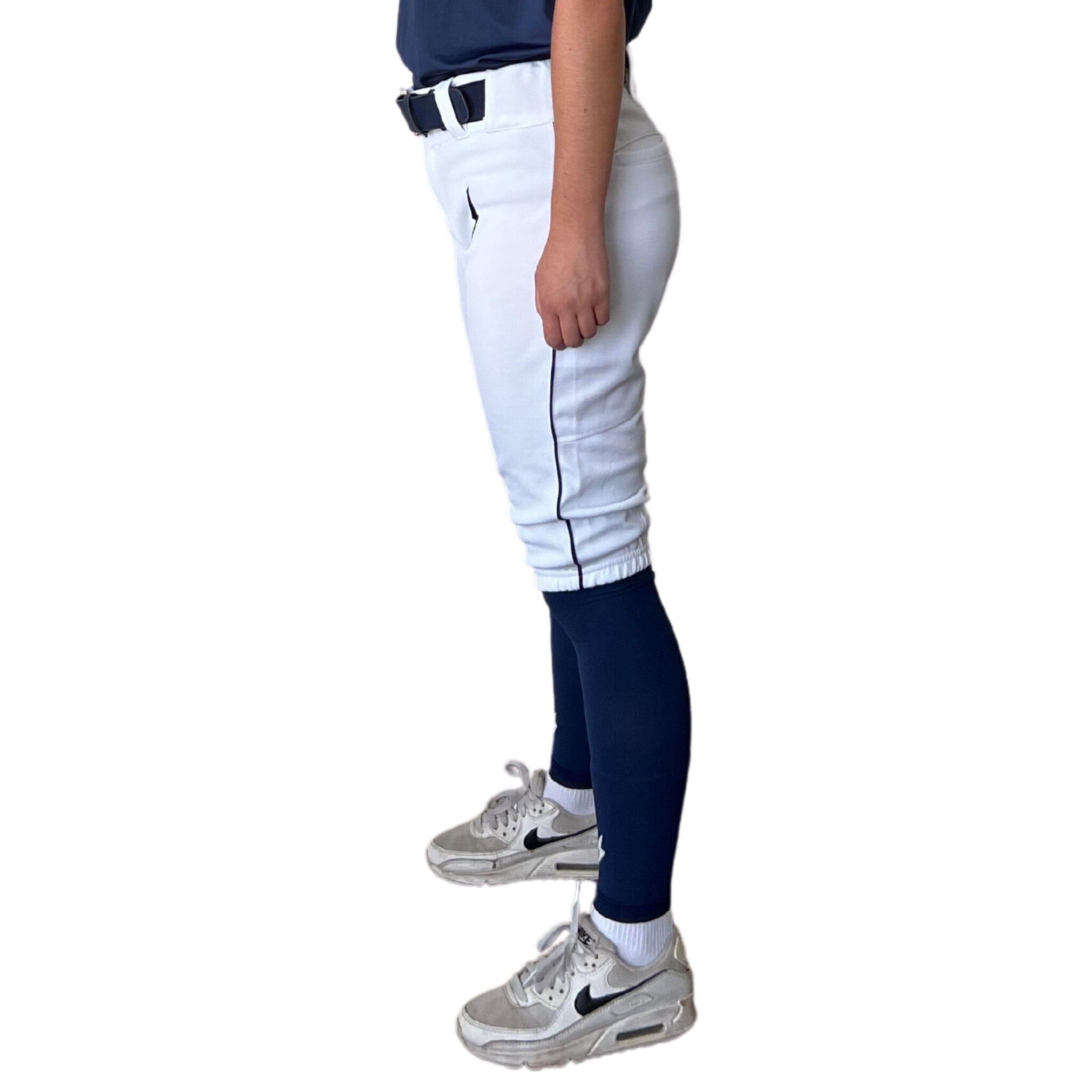 Premium Pro Softball Knicker Pant w/ Piping - White/Navy- quickbuy