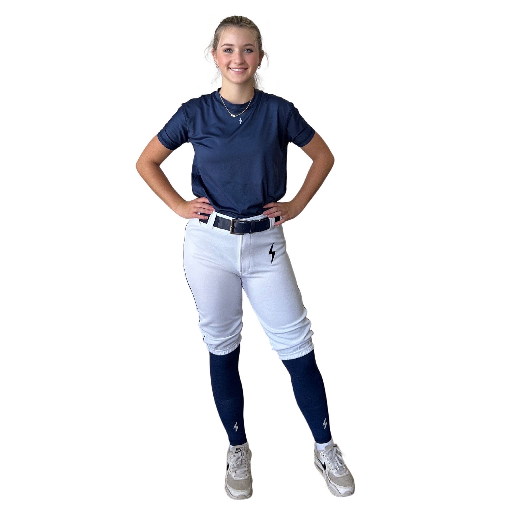 Premium Pro Softball Knicker Pant w/ Piping - White/Navy- quickbuy