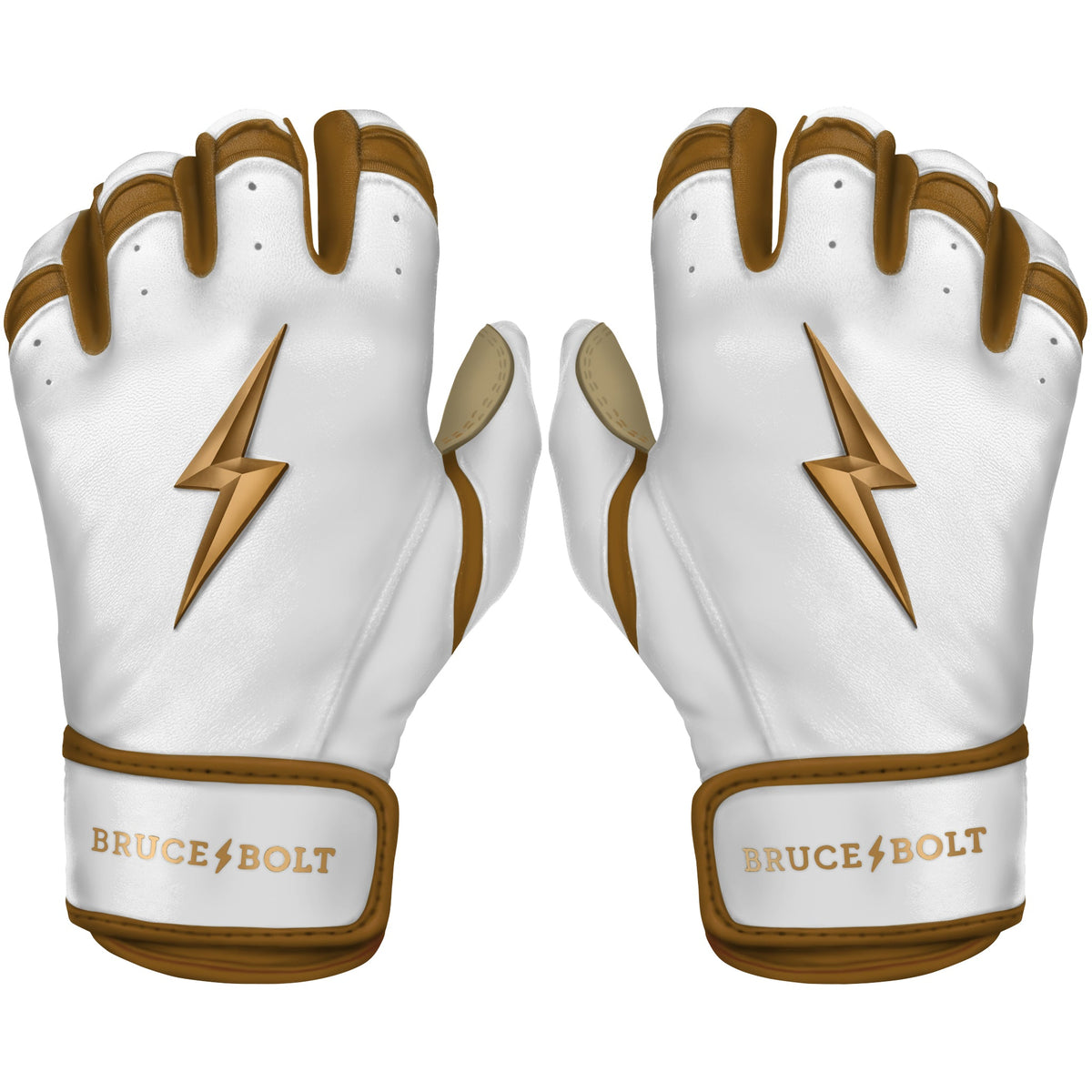 PREMIUM PRO GOLD Series Short Cuff Batting Gloves Gold WHITE BRUCE BOLT