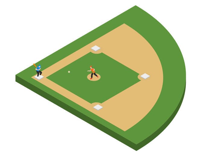 baseball field with pitcher and catcher