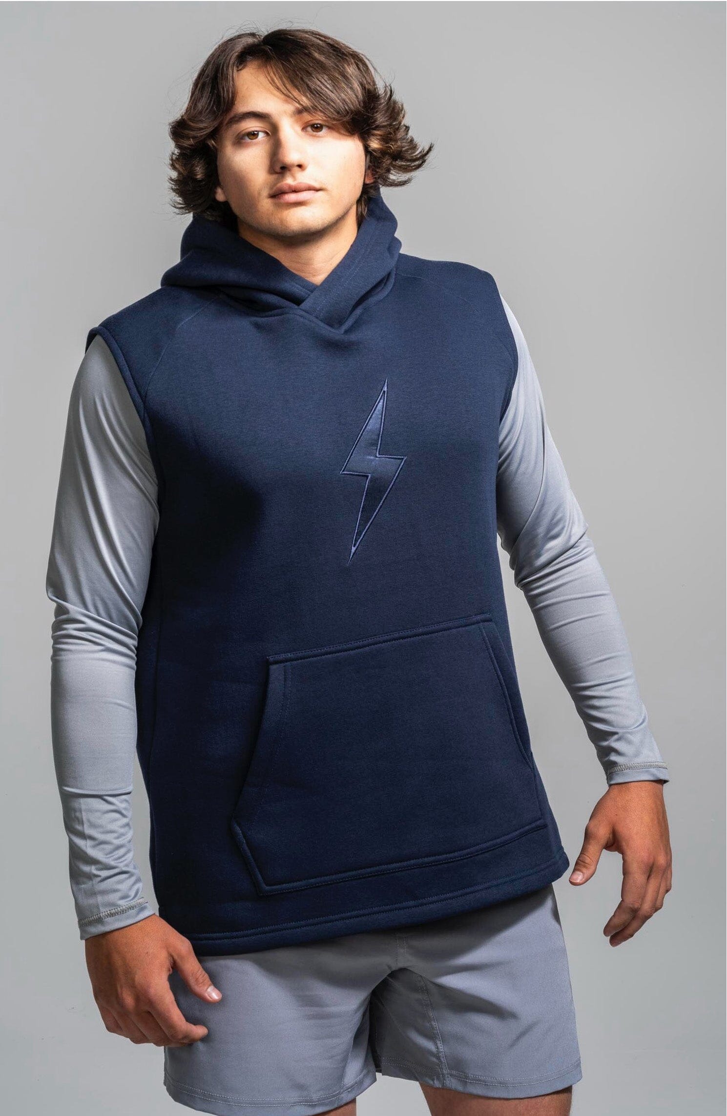 BRUCE BOLT "BOLT" Sleeveless Hoodie - NAVY w/ Navy Bolt- quickbuy