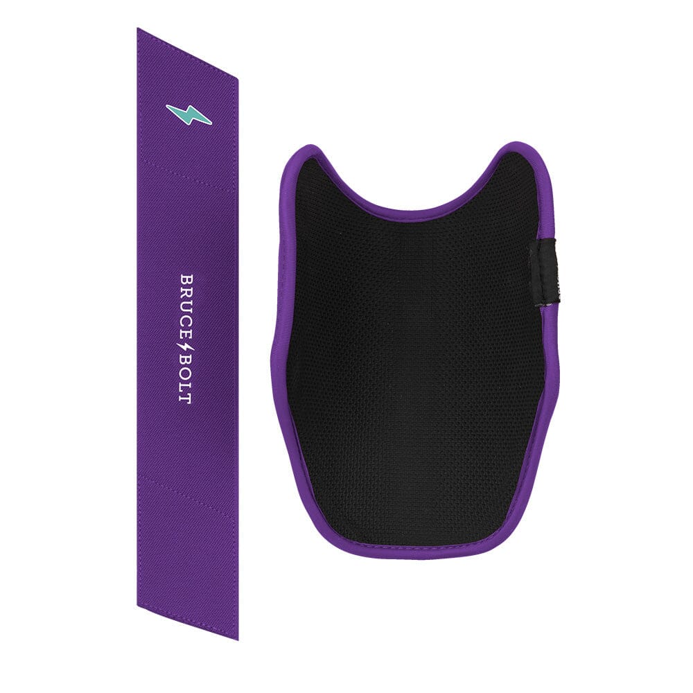 Bruce Bolt purple and black elbow guard with a matching purple strap.