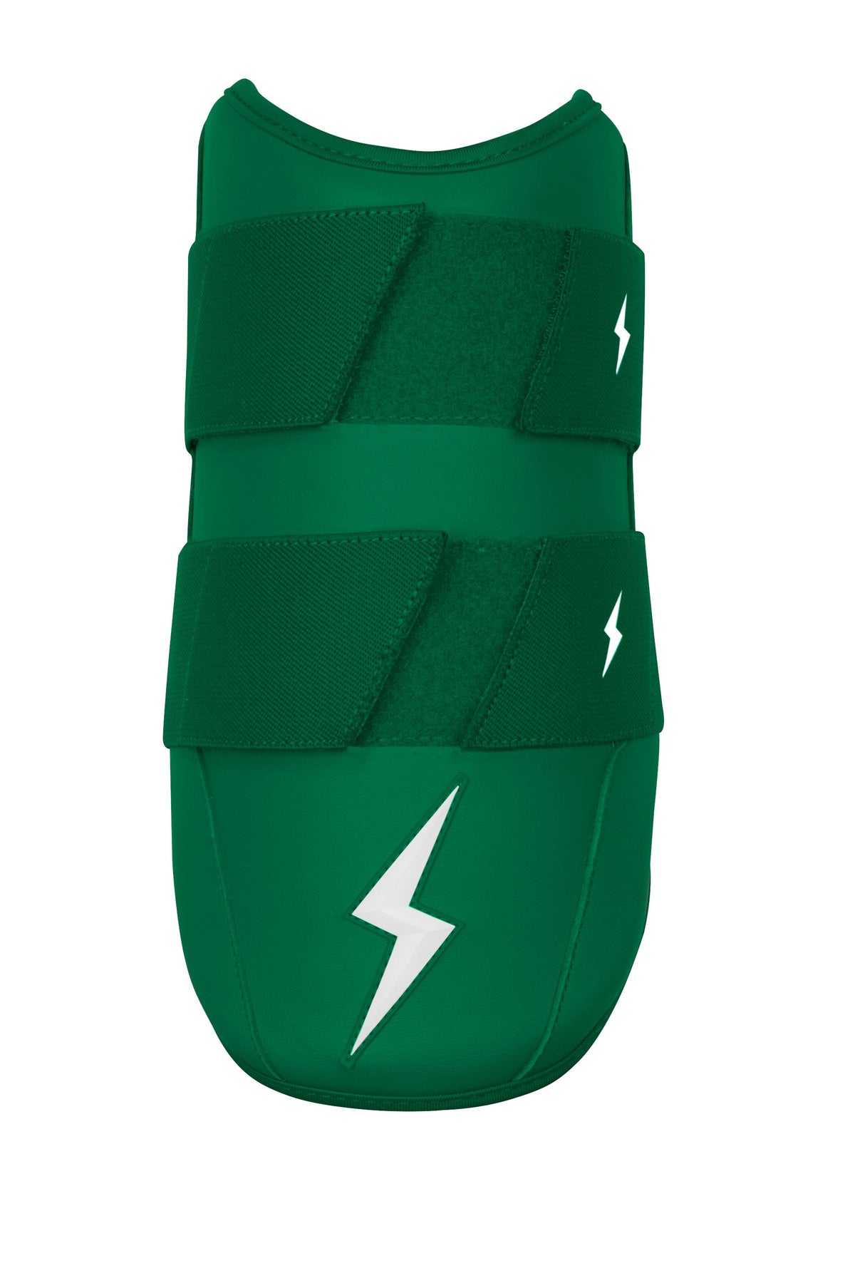 Green elbow guard with two straps and white lightning bolt logos
