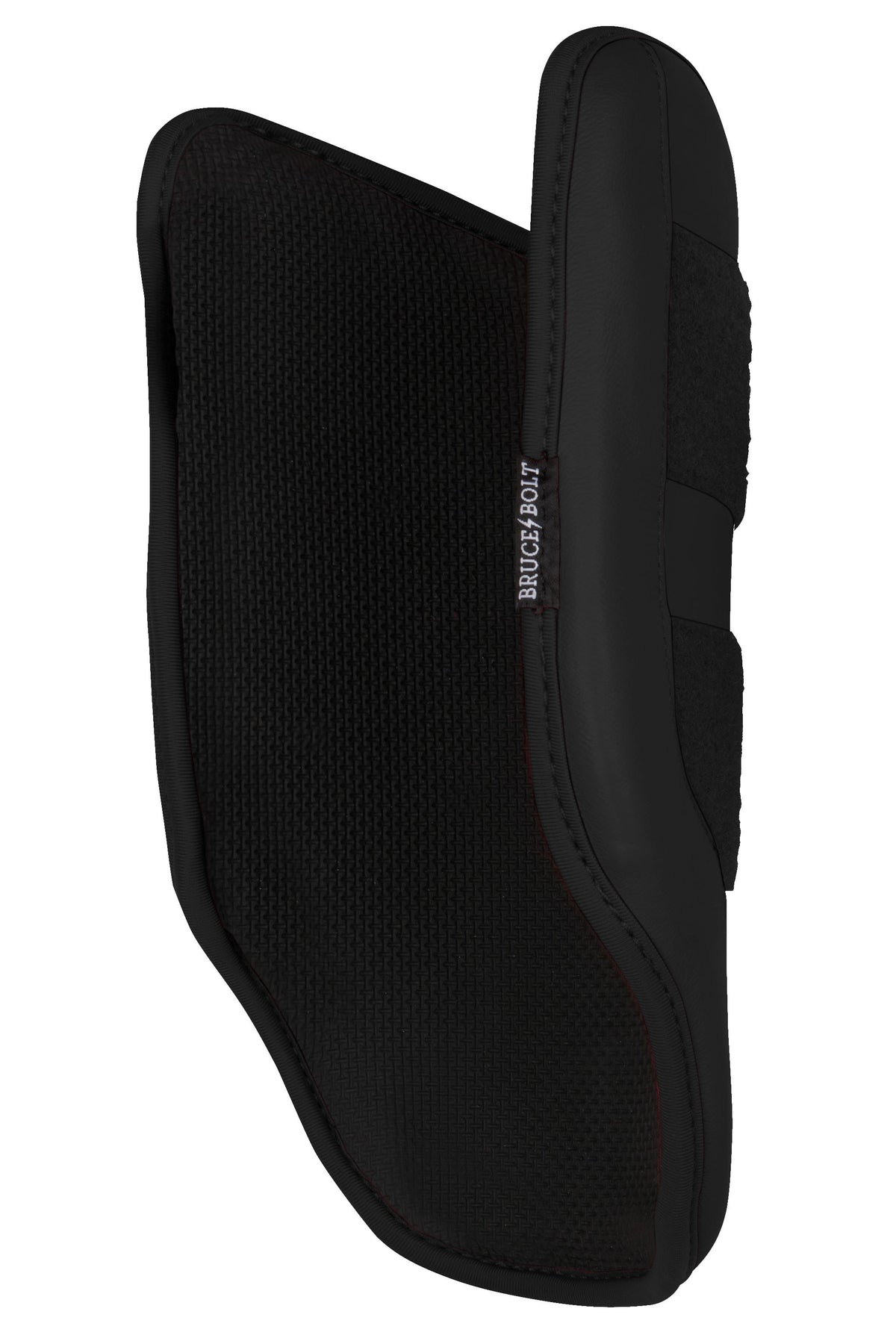 Black Bruce Bolt elbow guard with textured outer fabric and a white brand label.