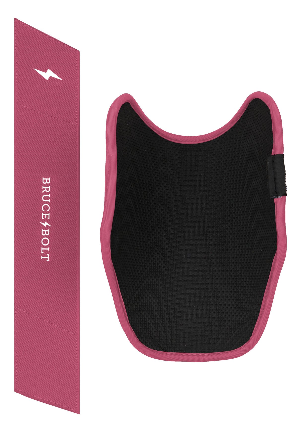 Dusty pink Bruce Bolt elbow guard with a strap and black interior padding