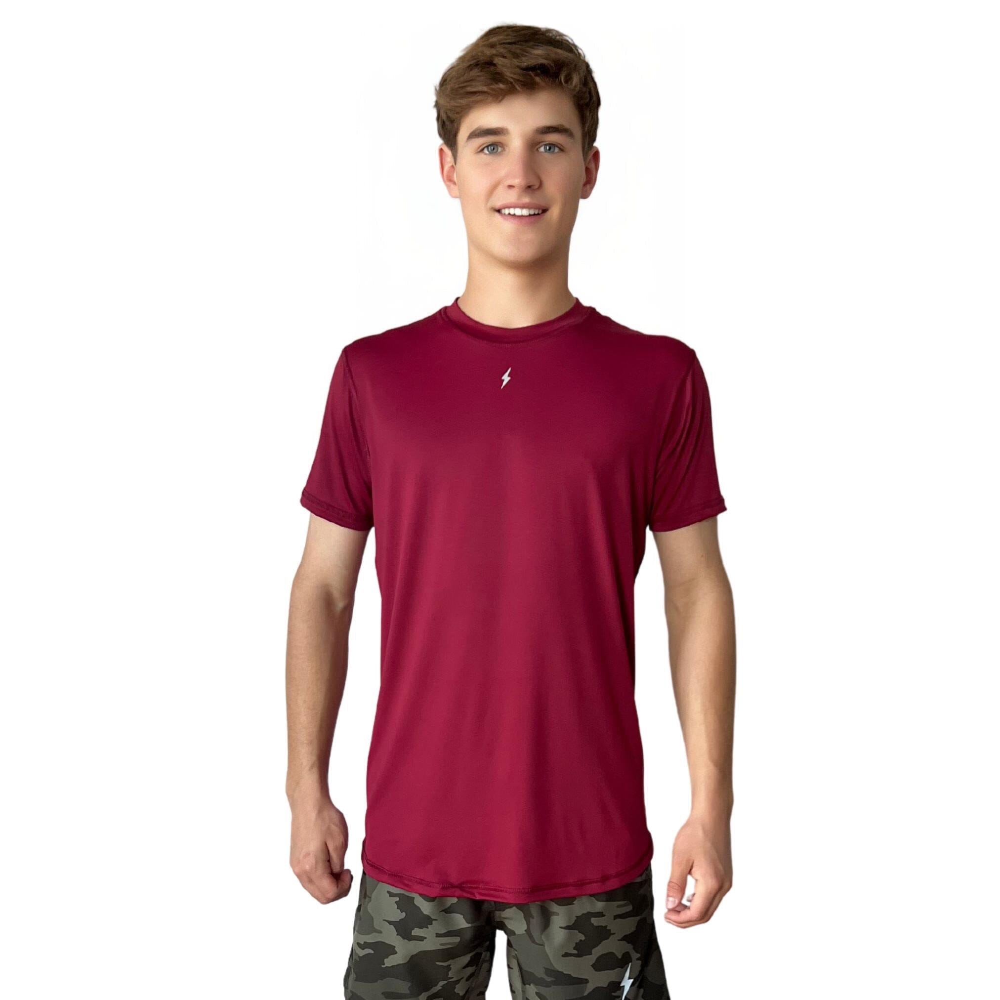 BRUCE BOLT Short Sleeve Performance T-Shirt with Reflective Bolt - MAROON- quickbuy