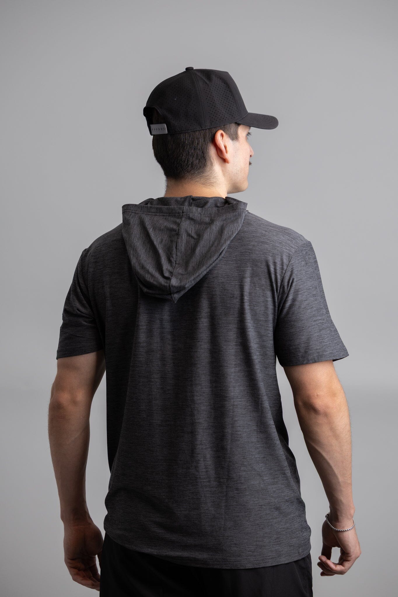 "BOLT" SuperSoft Short Sleeve Hoodie - Charcoal- thumb 3