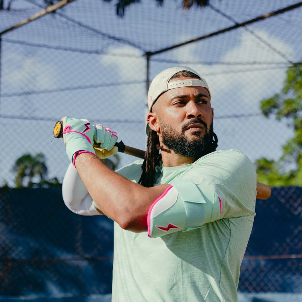 Fernando Tatis Jr. Signature Series Long Cuff Batting Gloves - Mint/Pink- thumb 8