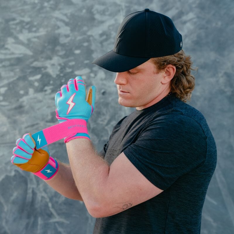 Harrison Bader Signature Series Long Cuff Batting Gloves - Blue/Pink- thumb 7