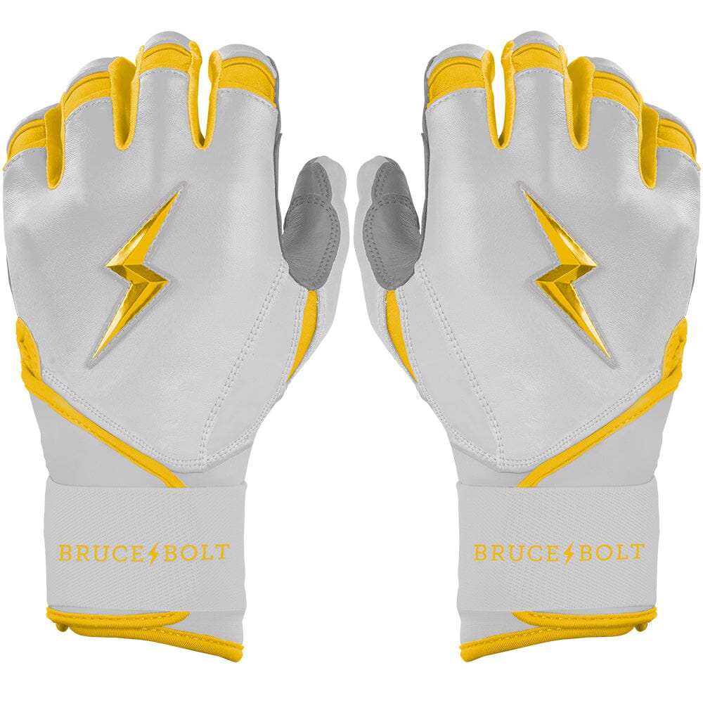 White & Yellow Batting Gloves | Long Cuff Batting Gloves – BRUCE BOLT