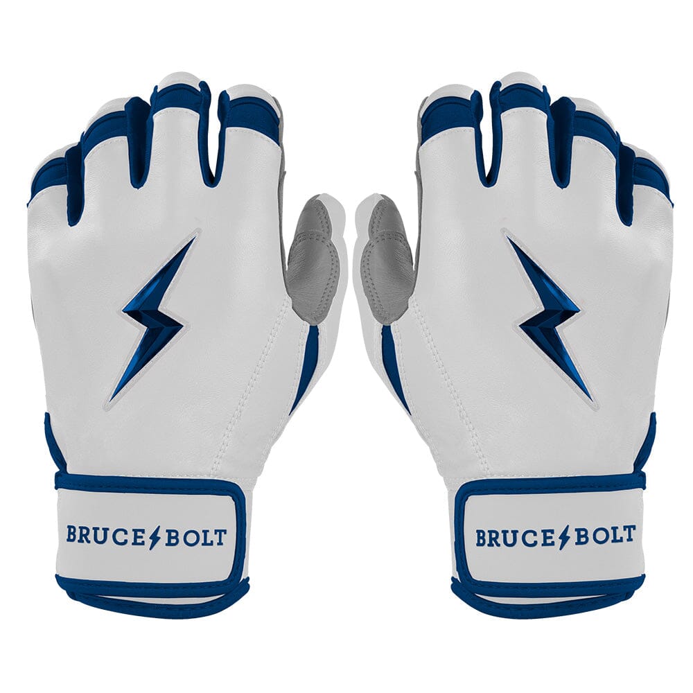 Premium White & Navy Short Cuff Batting Gloves – BRUCE BOLT