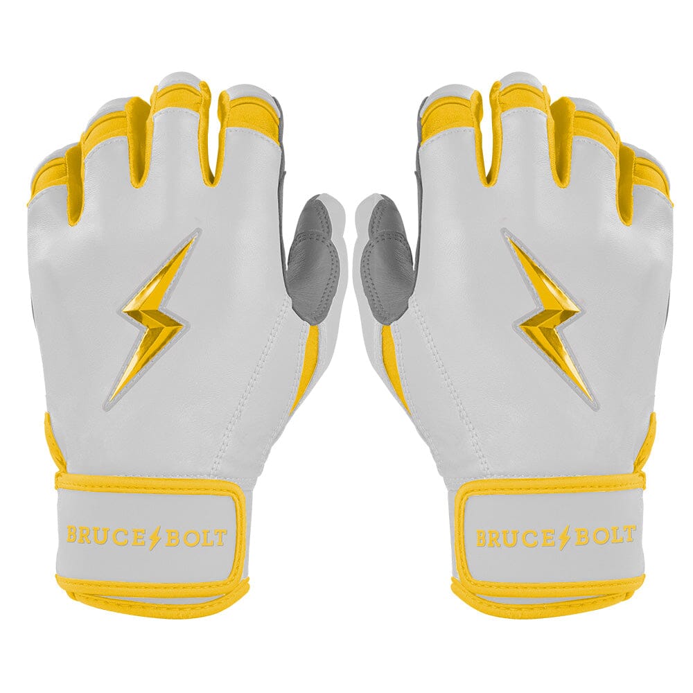 White & Yellow Batting Gloves | Leather Batting Gloves – BRUCE BOLT