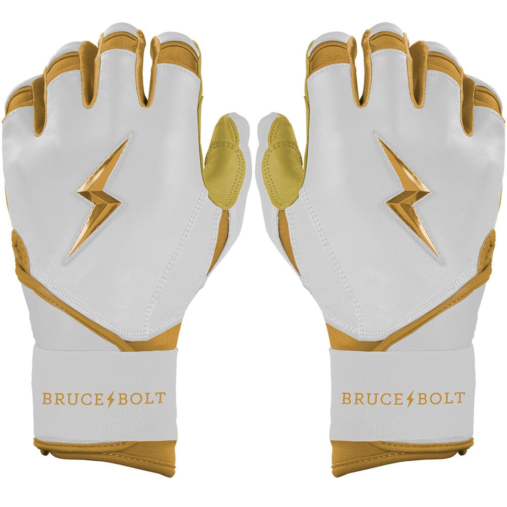 PREMIUM PRO GOLD Series Long Cuff Batting Gloves - Gold WHITE- quickbuy