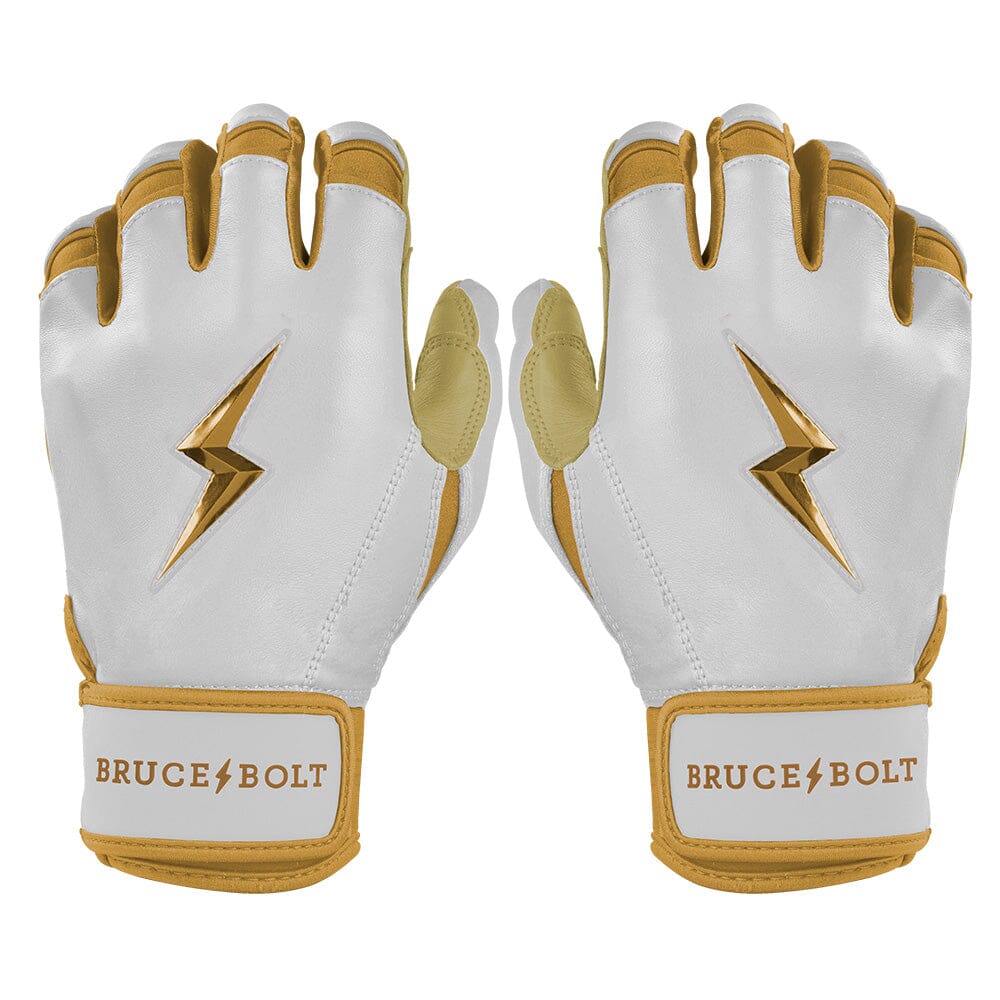 PREMIUM PRO GOLD Series Short Cuff Batting Gloves - Gold WHITE- quickbuy