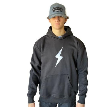 BRUCE BOLT Black Cotton Hoodies are easily the most comfortable 80/20 cotton poly blend hoodies with white BOLT in our line up. 