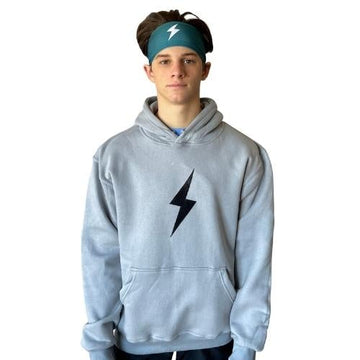 BRUCE BOLT Grey Cotton Hoodies with Black Bolt are easily the most comfortable 80/20 cotton poly blend hoodies with white BOLT in our line up. 