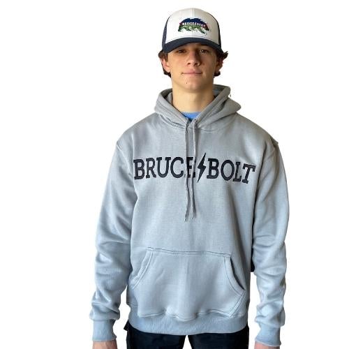 BRUCE BOLT Grey Cotton Hoodies with black BRUCE BOLT  are easily the most comfortable 80/20 cotton poly blend hoodies with black BRUCE BOLT in our line up.