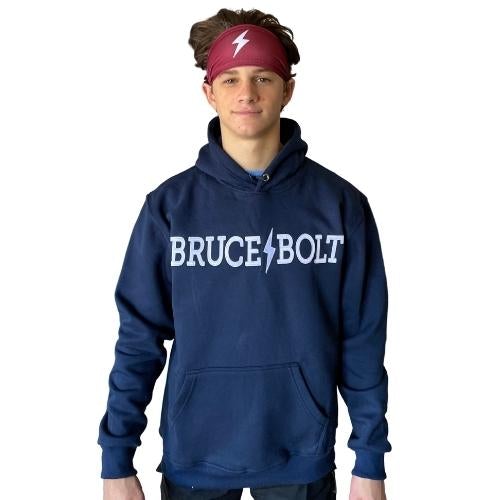BRUCE BOLT Navy Cotton Hoodies with white  BRUCE BOLT  are easily the most comfortable 80/20 cotton poly blend hoodies with white BRUCE BOLT in our line up.