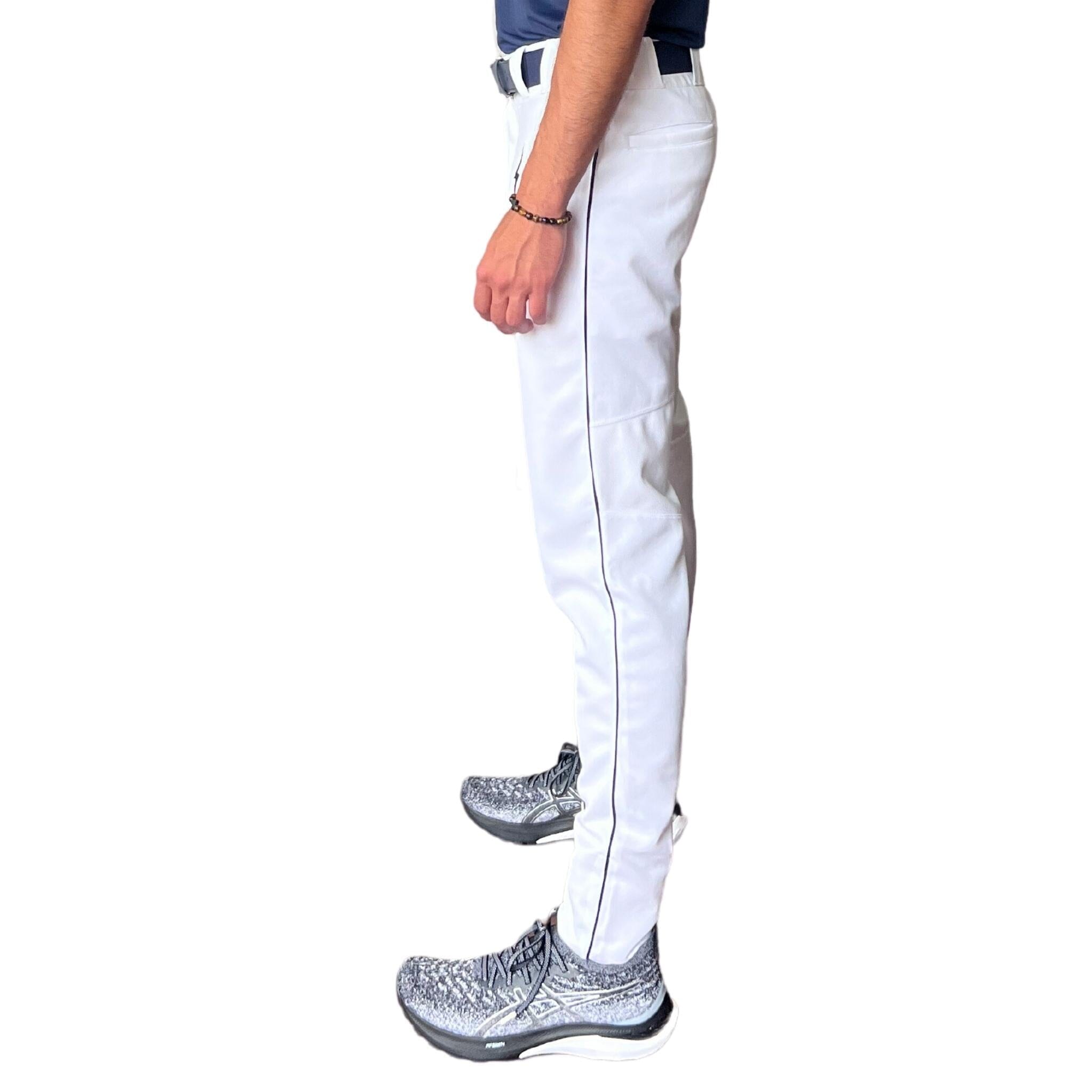 Bruce Bolt Premium Pro Baseball Pant - White w/ Navy Piping Yth Medium (22-66)