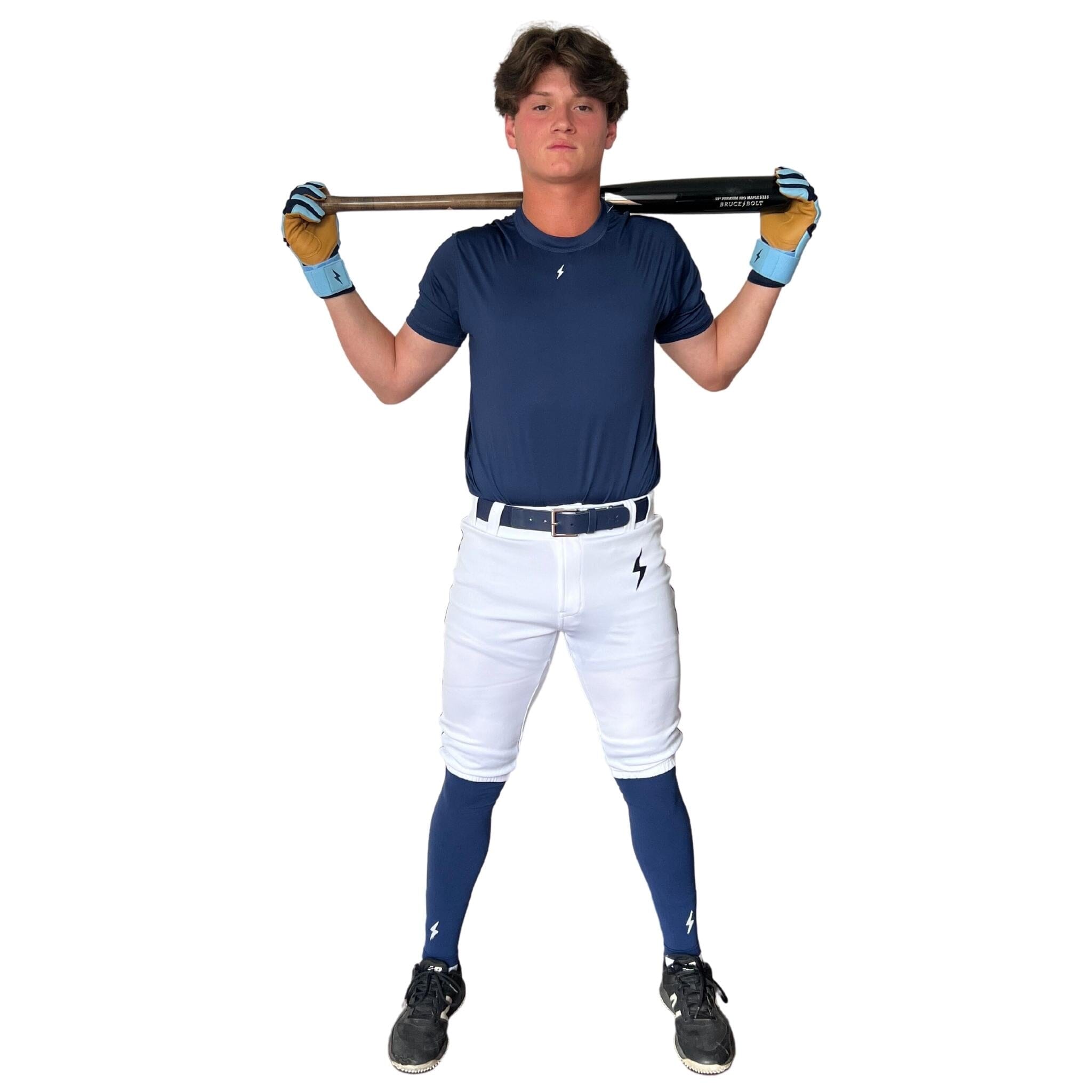 BRUCE BOLT Premium Pro Baseball Short - WHITE w/ Navy- thumb 4