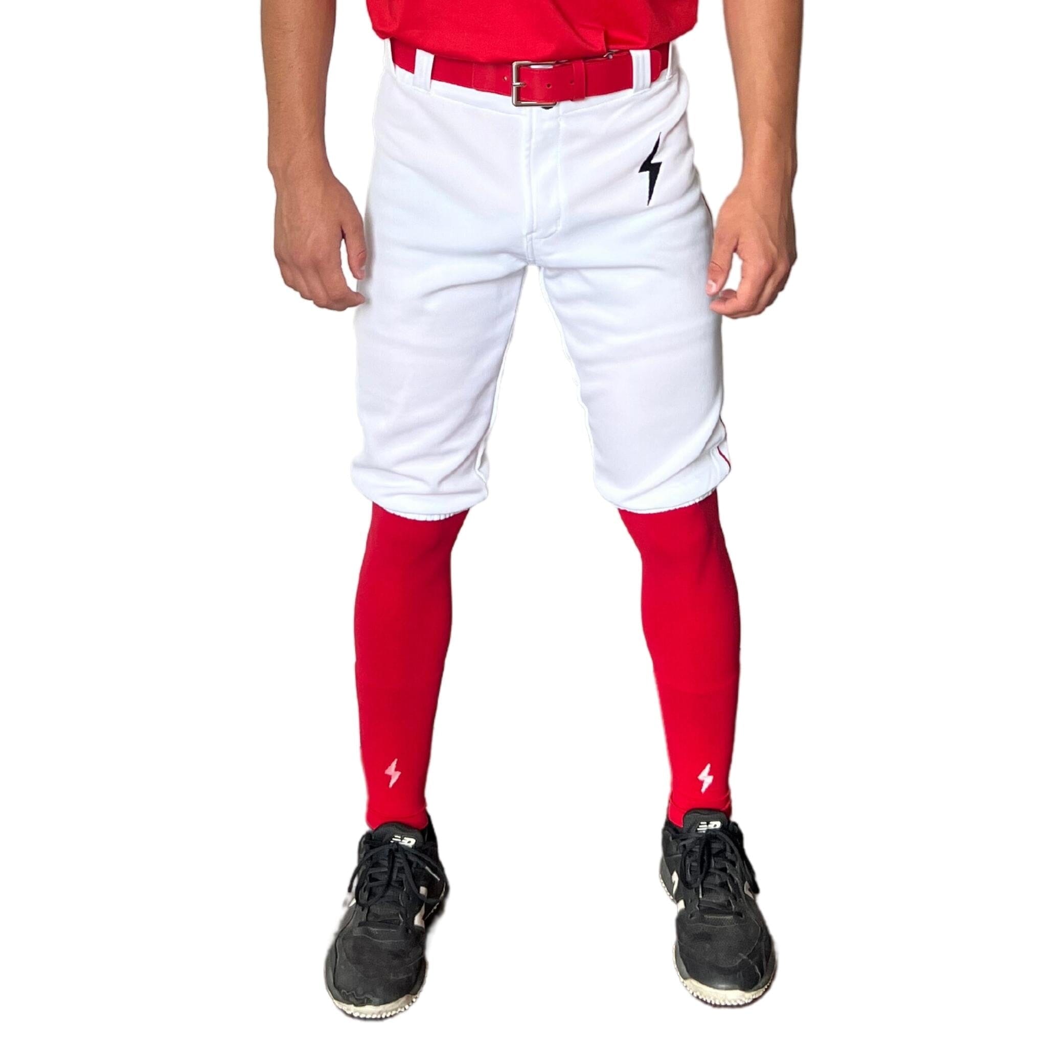 BRUCE BOLT Premium Pro Baseball Short - WHITE w/ Red- thumb 3