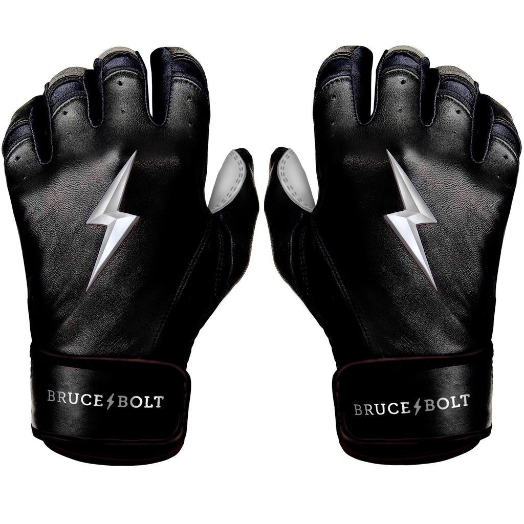 Best Baseball Batting Gloves. BRUCE BOLT CHROME SERIES Black Batting Gloves with GRAY PALM used by MLB players like Stephen Brault, Harrison Bader, Lewis Brinson, Andy Young, Brandon Nimmo, Brian O’Grady, Alan Trejo, Nick Heath, Trey Hillman and Tanner Carson Raised_In_Baseball.  They are Cabretta leather batting gloves. Batting gloves with the BOLT on them. These are the batting gloves that were featured in the My Hustle video on YouTube about Bear Mayer and BRUCE BOLT.