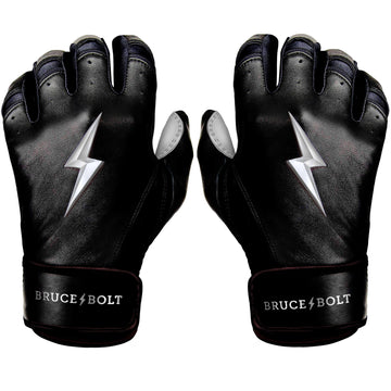 Best Baseball Batting Gloves. BRUCE BOLT CHROME SERIES Black Batting Gloves with GRAY PALM used by MLB players like Stephen Brault, Harrison Bader, Lewis Brinson, Andy Young, Brandon Nimmo, Brian O’Grady, Alan Trejo, Nick Heath, Trey Hillman and Tanner Carson Raised_In_Baseball.  They are Cabretta leather batting gloves. Batting gloves with the BOLT on them. These are the batting gloves that were featured in the My Hustle video on YouTube about Bear Mayer and BRUCE BOLT.