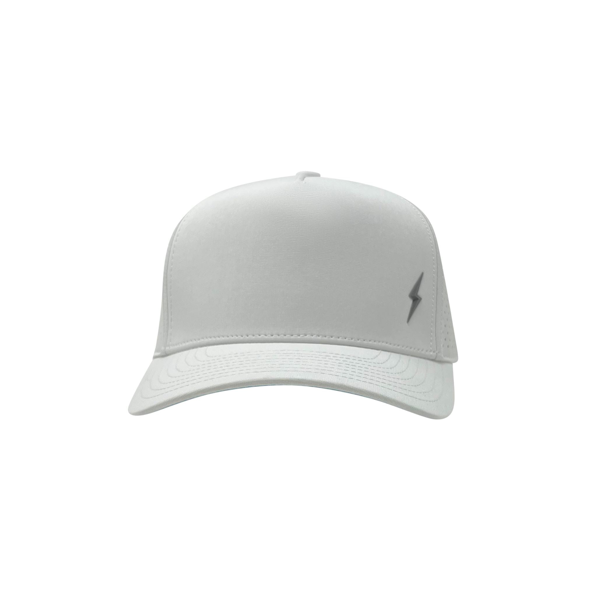 BRUCE BOLT Standard 5-Panel Snapback Hat - WHITE w/ GREY BOLT- quickbuy