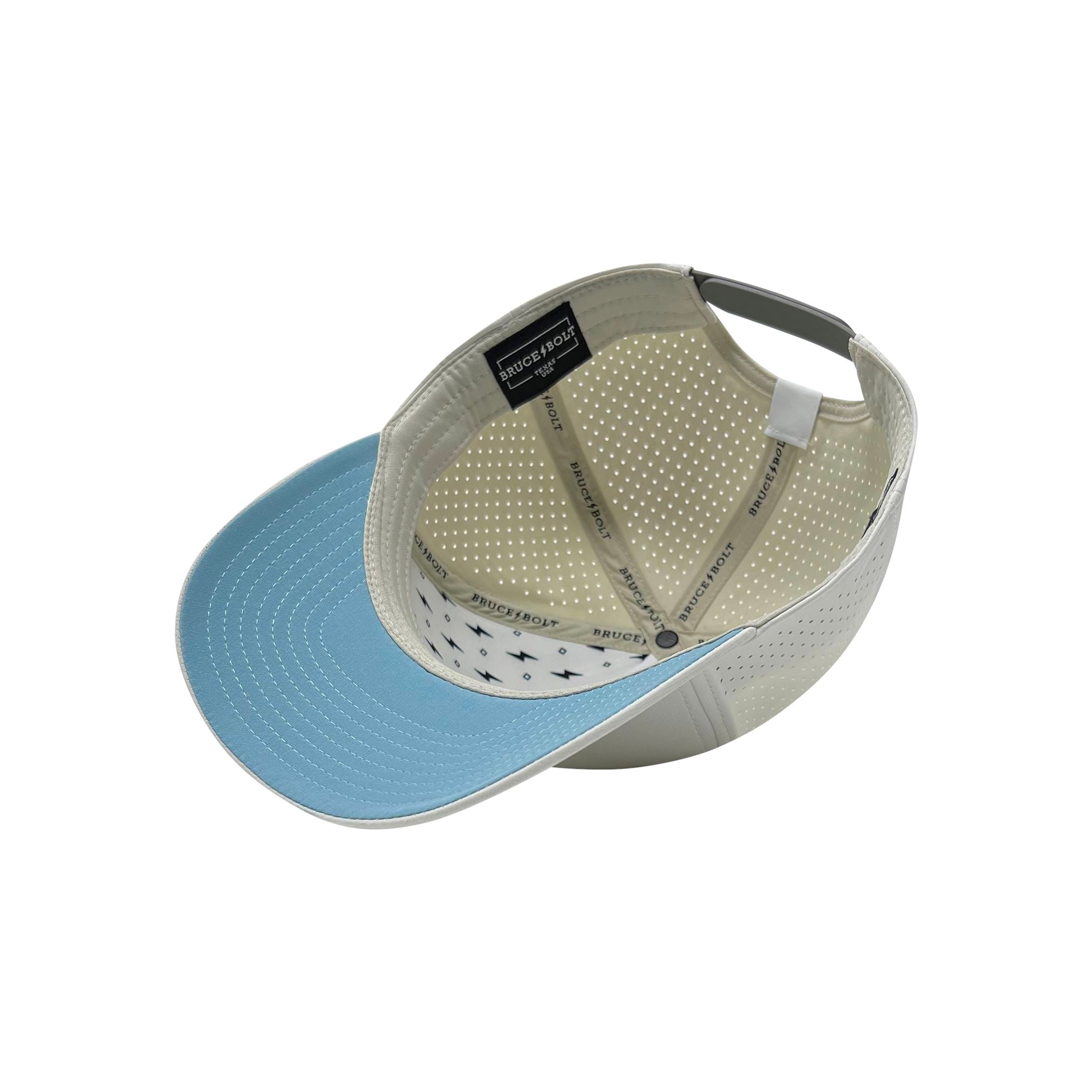 BRUCE BOLT Standard 5-Panel Snapback Hat - WHITE w/ GREY BOLT- thumb 5