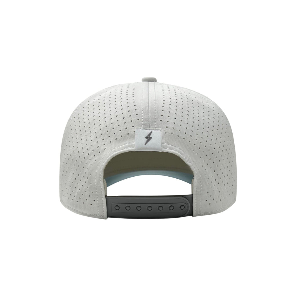 BRUCE BOLT Standard 5-Panel Snapback Hat - WHITE w/ GREY BOLT