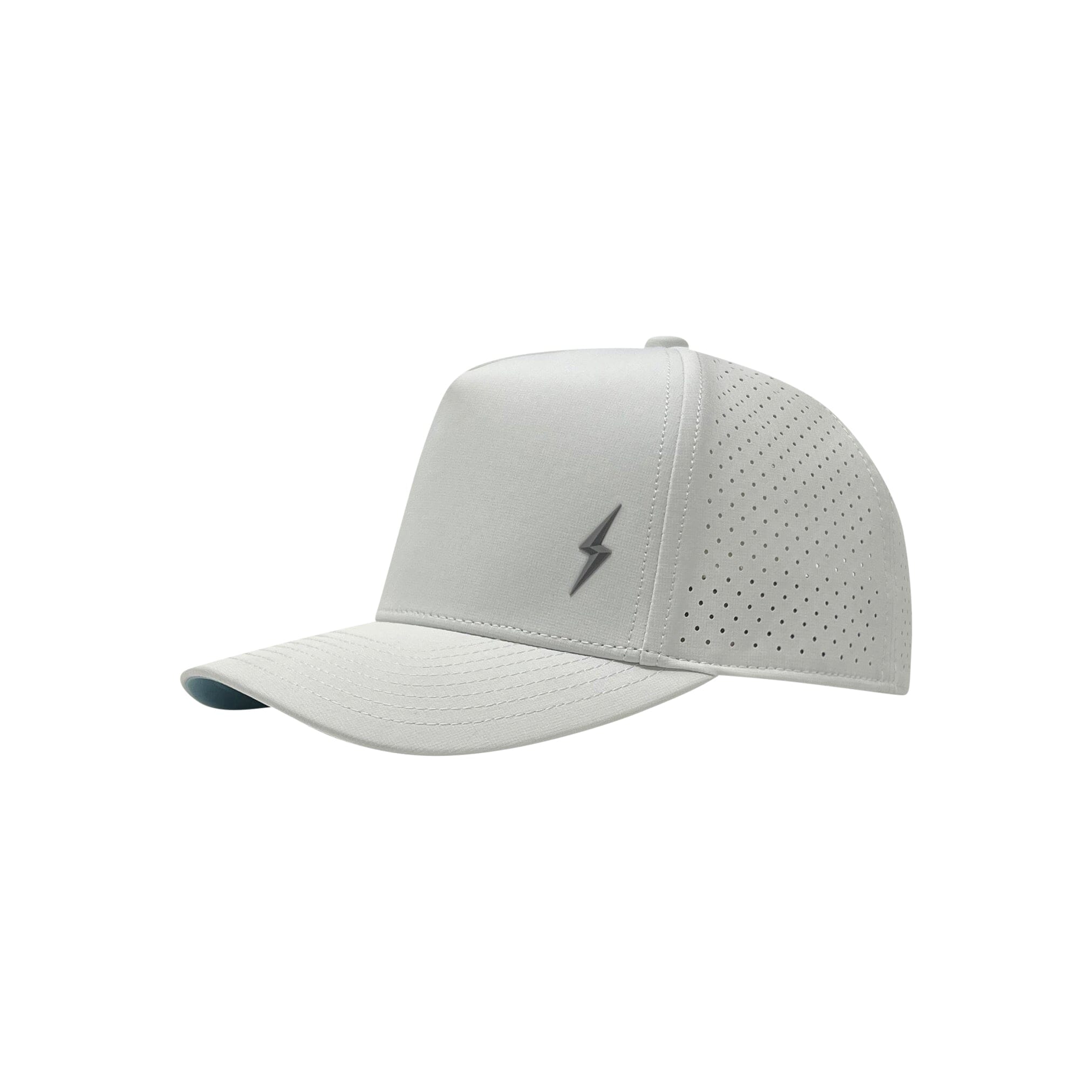 BRUCE BOLT Standard 5-Panel Snapback Hat - WHITE w/ GREY BOLT- quickbuy