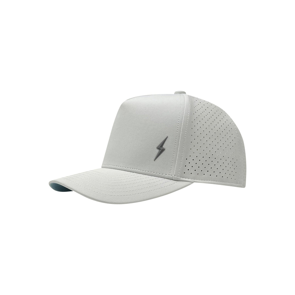BRUCE BOLT Standard 5-Panel Snapback Hat - WHITE w/ GREY BOLT