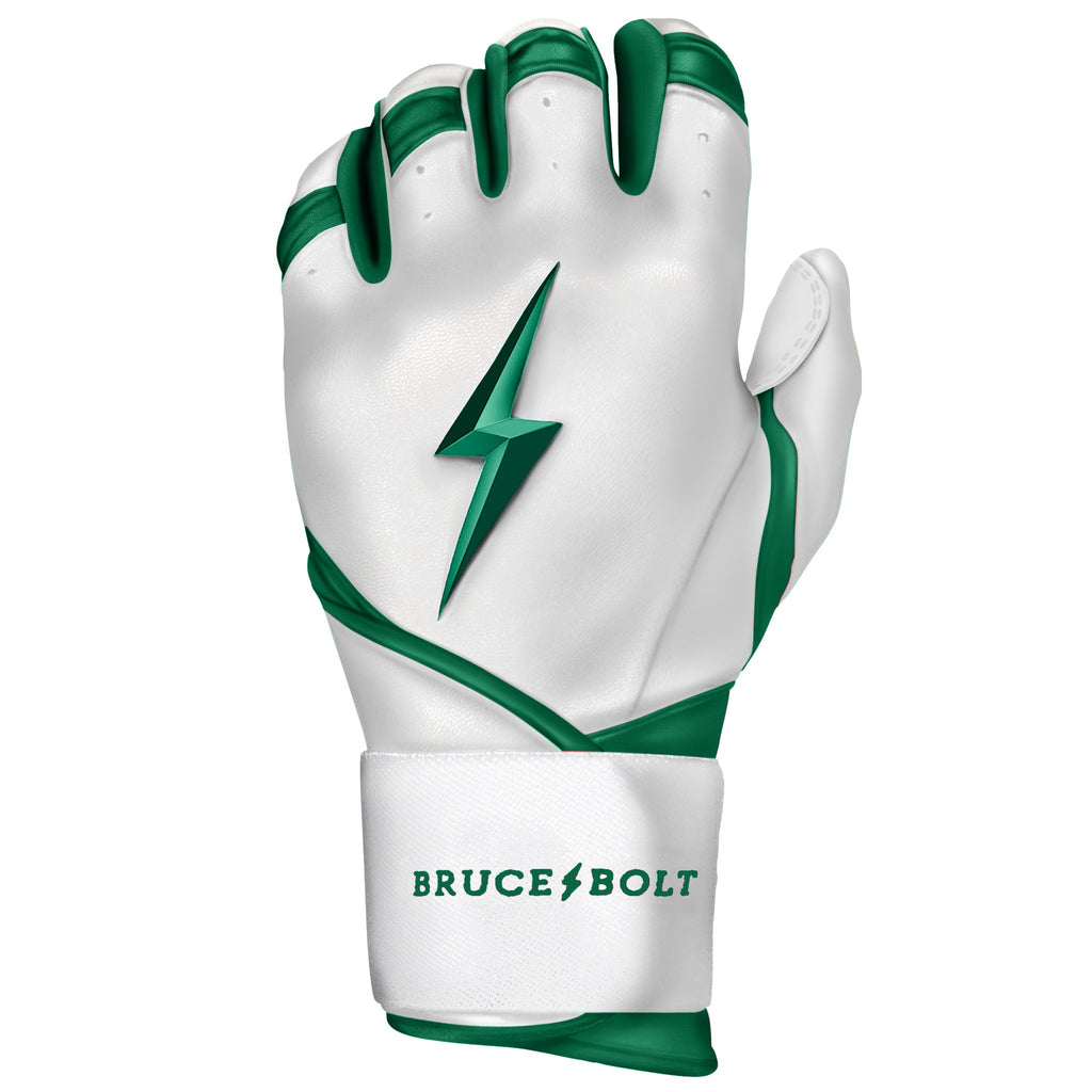 White & Green Premium Pro Batting Gloves CHROME Series BRUCE BOLT