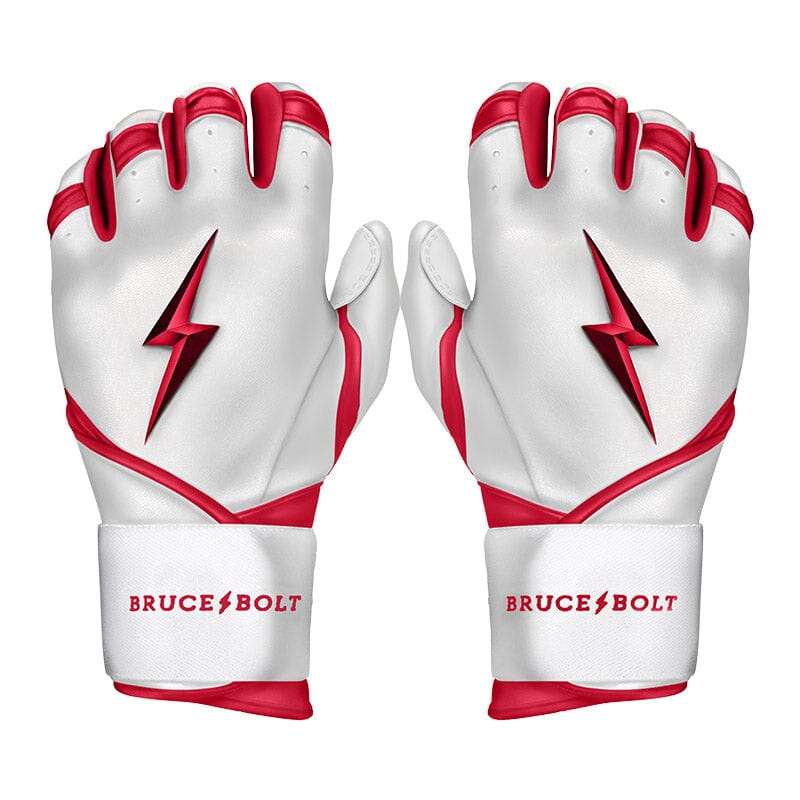 Red and White Long Cuff Batting Gloves CHROME Series BRUCE BOLT
